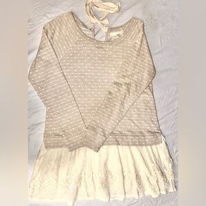 A'Reve By ANTHROPOLOGY Cream Textured Knit with Lace Detail